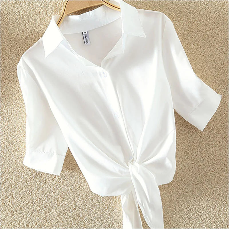 100% Cotton Women's Blouse – White Summer Shirt for Effortless Elegance