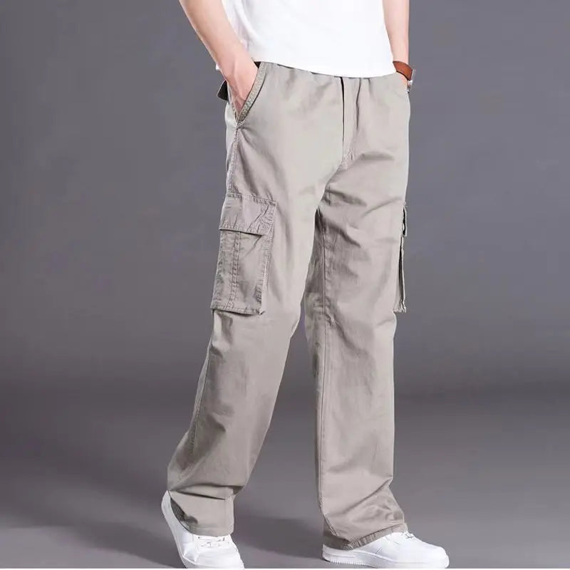 Men's Casual Cotton Overalls – Elastic Waist Relaxed Fit Trousers