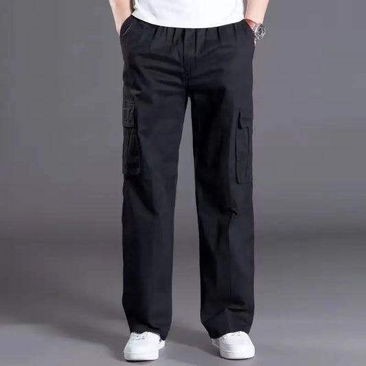 Men's Casual Cotton Overalls – Elastic Waist Relaxed Fit Trousers