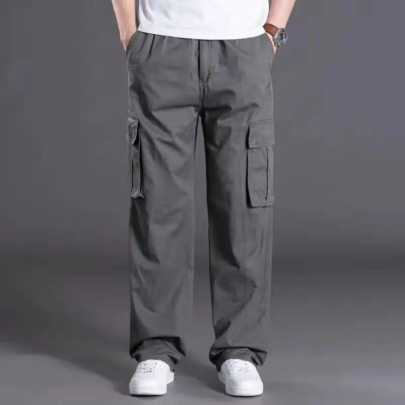 Men's Casual Cotton Overalls – Elastic Waist Relaxed Fit Trousers