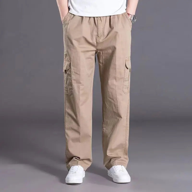 Men's Casual Cotton Overalls – Elastic Waist Relaxed Fit Trousers