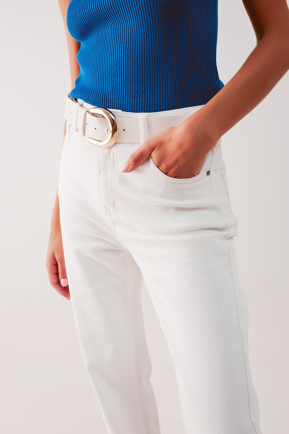 High-Rise Slouchy Mom Jeans in Cream – Relaxed & Stylish Denim